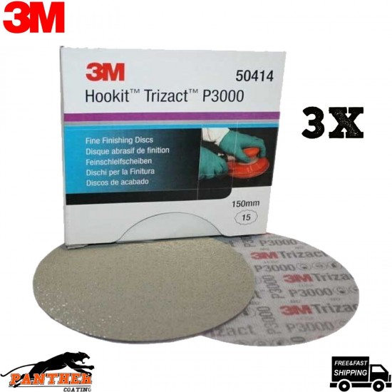 3M 3X Trizact P3000 150mm 6" Hookit Fine Finishing Sanding Discs 50414