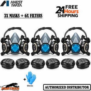 3X Anest Iwata Viper A2P3 Spray Paint Respirator Masks Boxed & 6x Filters+Gloves