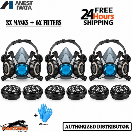 3X Anest Iwata Viper A2P3 Spray Paint Respirator Masks Boxed & 6x Filters+Gloves
