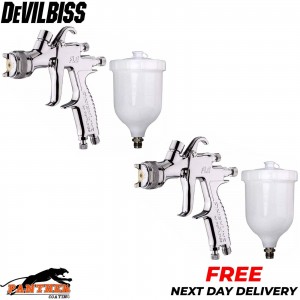 2X Devilbiss FLG-5 Spray Gun 1.8 mm Gravity Car Paint Solvents Air Feed Sprayer