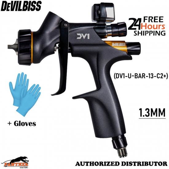 DeVilbiss DV1-U-BAR-13-C2+ Digital Clearcoat Spray Gun HVLP 1.3mm No Cup +Gloves