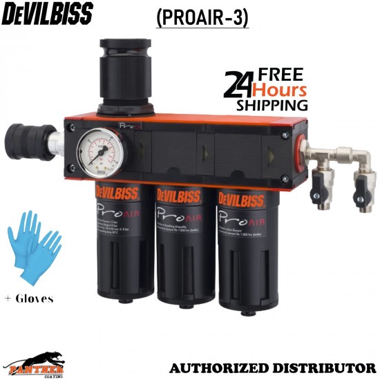 DeVilbiss PROAIR-3 ProAir 3Air Filter Regulator 3 Regulated Valved Outlet+Gloves