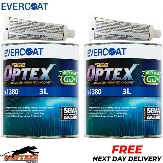 2X Evercoat OPTEX Rage 101380 Premium 3L Body Filler With Bpo Hardener