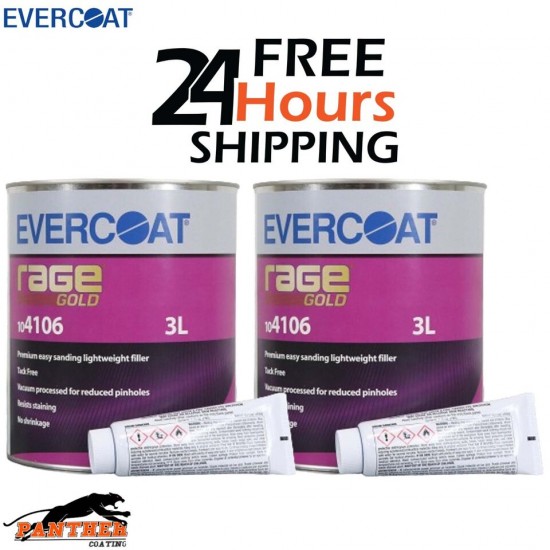2 X EVERCOAT RAGE GOLD 104106 RAGE GOLD POLYESTER BODY FILLER & BPO HARDENER 3LT