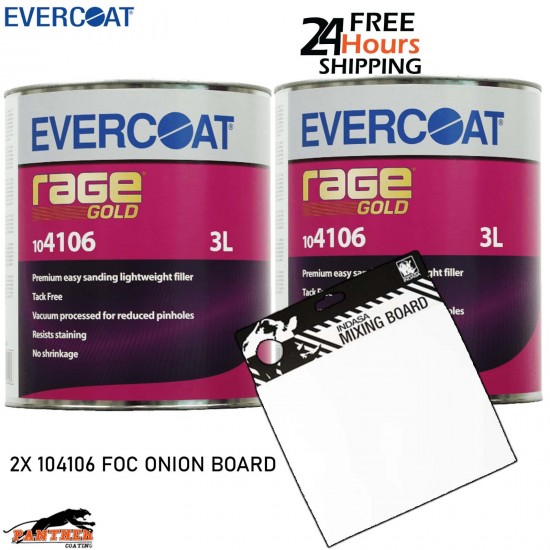 2x Evercoat Rage Gold 104106 Body Filler 3L + FREE Indasa Onion Board