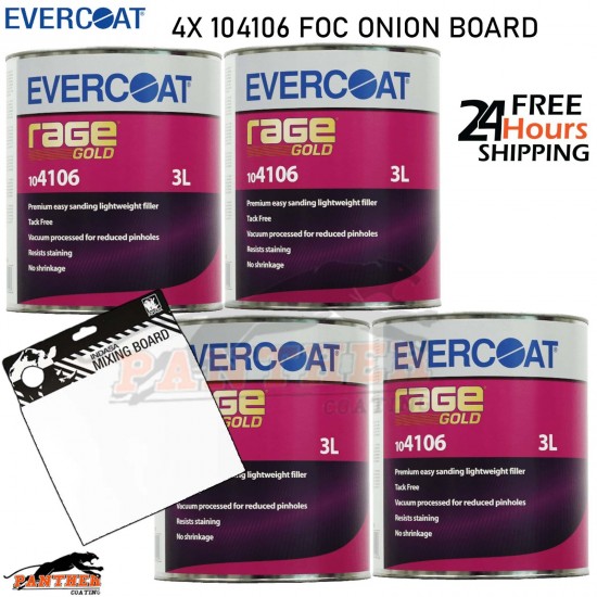 Evercoat Rage Gold Lightweight Filler 4x 3L– FREE Indasa Onion Mixing Board
