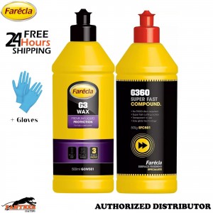 Farecla G3 Wax G3W106 500ml + G360 SFC501 Super Fast Compound 500ml Kit + Gloves