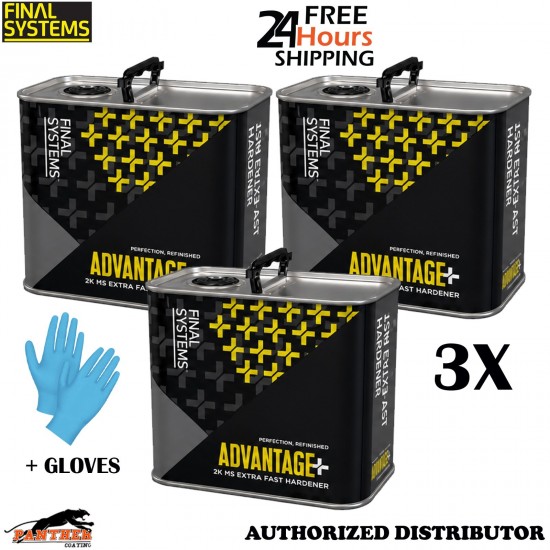 3x Final Systems Advantage+ 2K MS Extra Fast Hardener Rapid Dry + Gloves