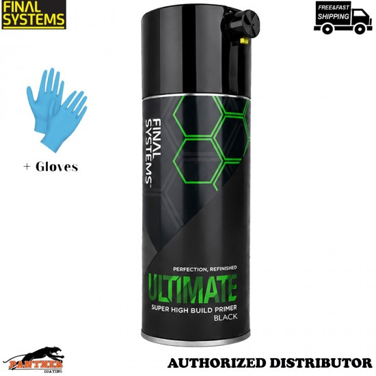 Final Systems Ultimate 400ml High Build Black Primer Spray Body Repair + Gloves