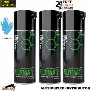 3x Final Systems Ultimate 400ml High Build Black Primer Spray Body Repair + Gloves
