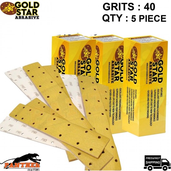 GOLD STAR SANDING STRIPS 70 x 420 MM MIX BRAND GRITS : 40 QTY : 5 PIECE