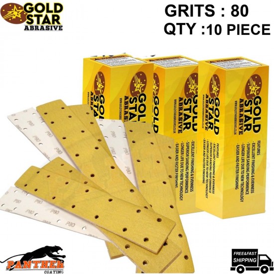 GOLD STAR SANDING STRIPS 70 x 420 MM MIX BRAND GRITS : 80 QTY : 10 PIECE