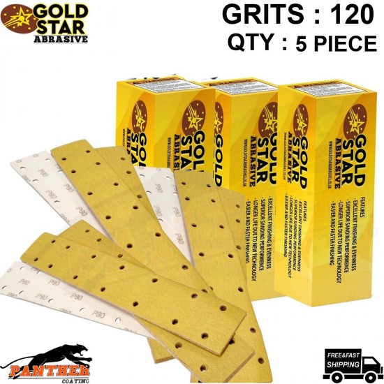 GOLD STAR SANDING STRIPS 70 x 420 MM MIX BRAND GRITS : 120 QTY : 5 PIECE