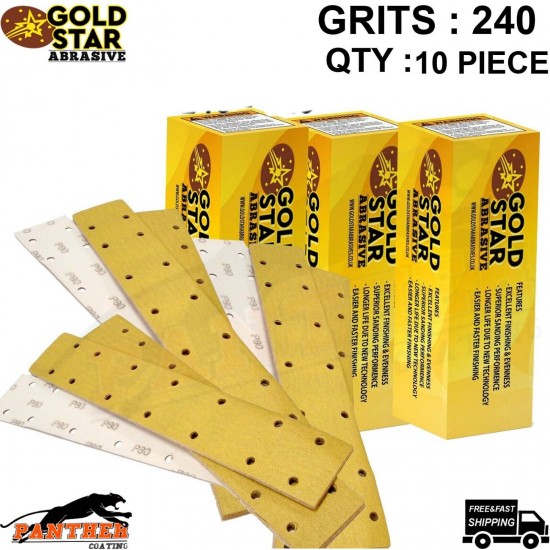 GOLD STAR SANDING STRIPS 70 x 420 MM MIX BRAND GRITS : 240 QTY : 10 PIECE