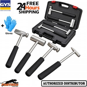 GYS 020986 Set of 4 Aluminium Body Repair Hammers Garage Workshop + Gloves