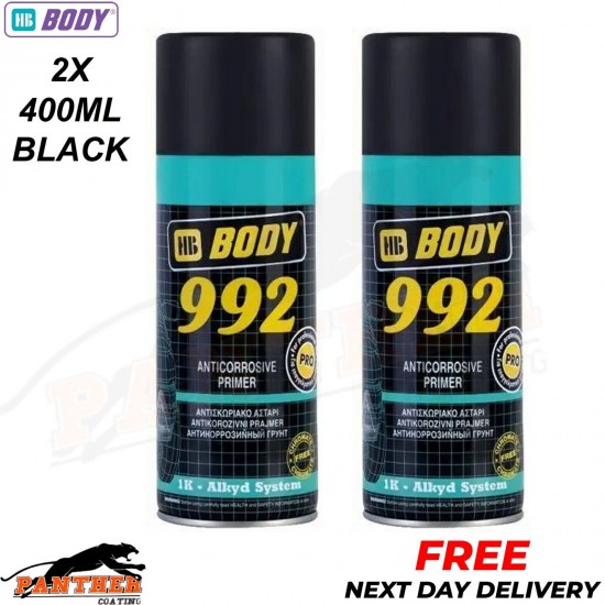 2x HB BODY 992 Anti corrosive, Anti rust primer (400ml) - BLACK Aerosol