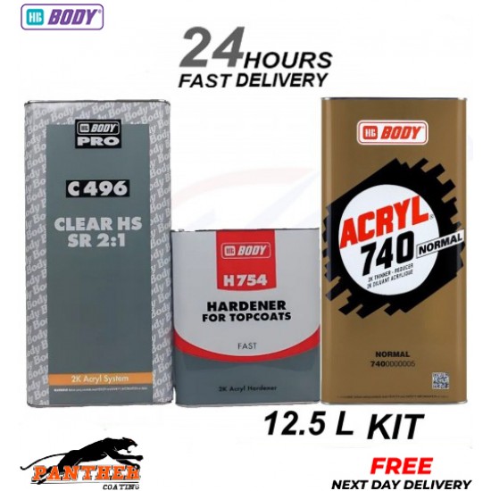 HB Body C496 2K Lacquer WITH Fast Hardener H754 + Acrylic Thinner 12.5 Litre Kit