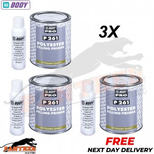 3x HB BODY PRO P261 POLYESTER SPRAY FILLER PRIMER WITH HARDENER