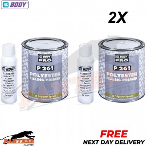 2x HB BODY PRO P261 POLYESTER SPRAY FILLER PRIMER WITH HARDENER