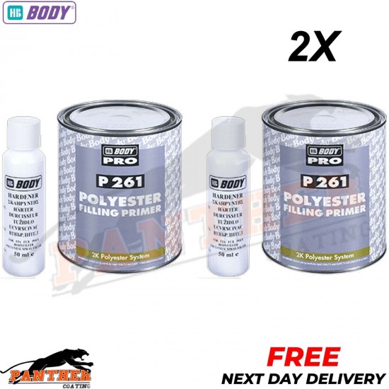 2x HB BODY PRO P261 POLYESTER SPRAY FILLER PRIMER WITH HARDENER
