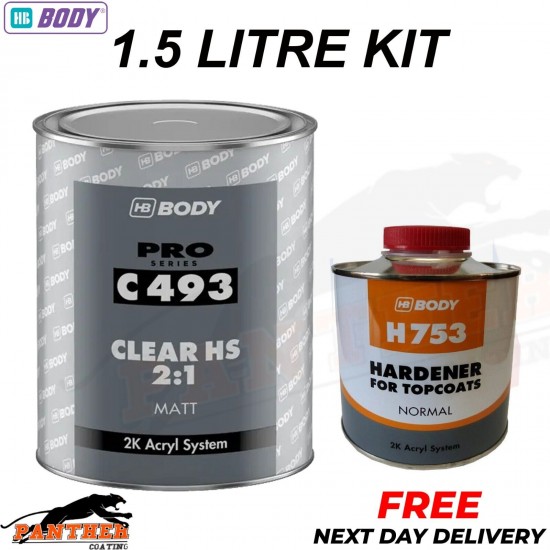 HB Body C 493 2:1 Matt Clear Lacquer 1L WITH H 753 NORMAL HARDENER 1.5 LTR
