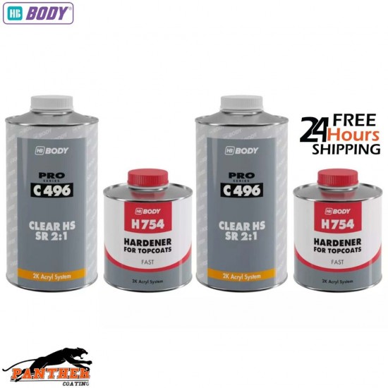 HB BODY 496 2K HS 2:1 CLEAR COAT LACQUER WITH 754 FAST HARDENER - 3LTR KIT