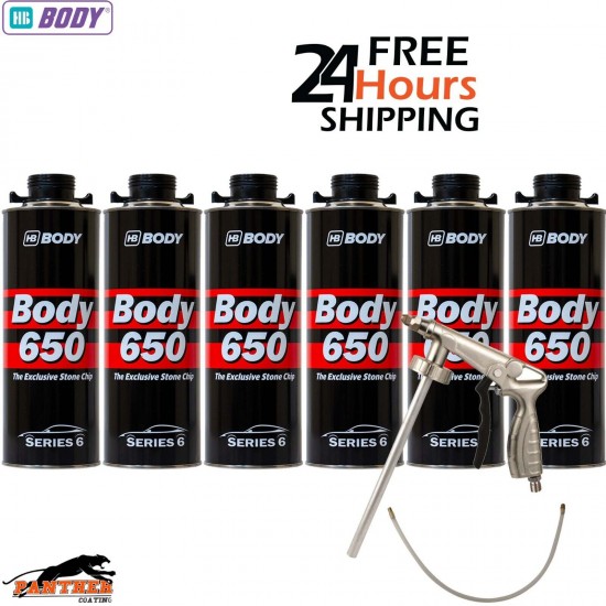 6x HB BODY 650 STONE CHIP BLACK 1KG WITH UNDERBODY COATING GUN