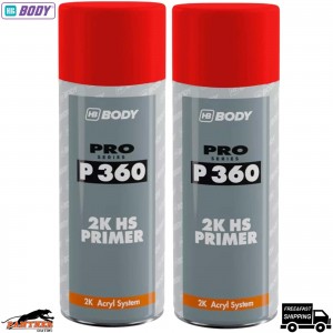 2x HB Body P360 Red High Build Primer Aerosol 400ml – Fast-Drying Car Spray