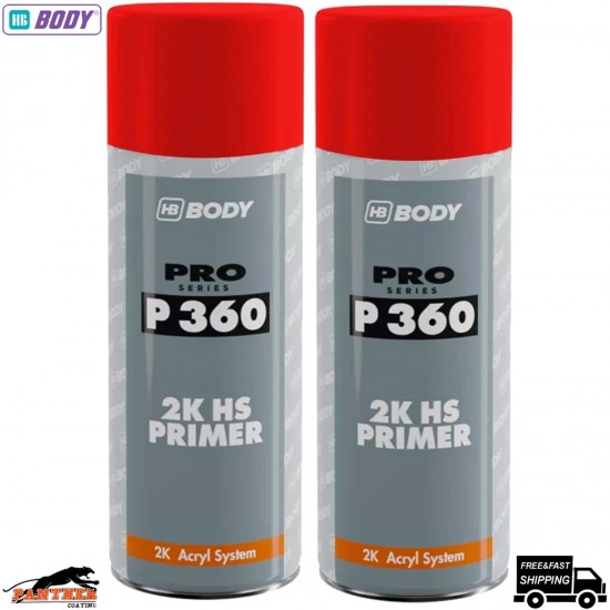 2x HB Body P360 Red High Build Primer Aerosol 400ml – Fast-Drying Car Spray
