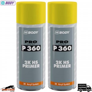 2x HB Body P360 Yellow High Build Primer Aerosol 400ml – Fast-Drying Car Spray