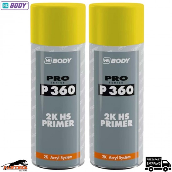 2x HB Body P360 Yellow High Build Primer Aerosol 400ml – Fast-Drying Car Spray