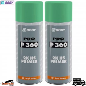 2x HB Body P360 Green High Build Primer Aerosol 400ml – Fast-Drying Car Spray