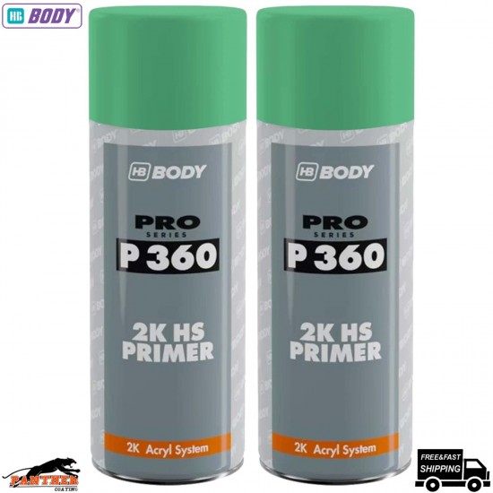 2x HB Body P360 Green High Build Primer Aerosol 400ml – Fast-Drying Car Spray