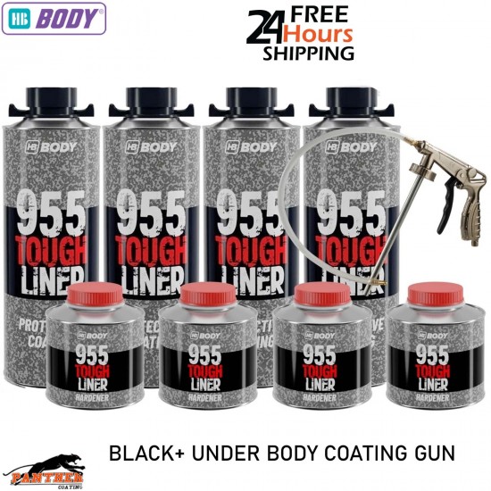 HB BODY 955 Black Protective Coating – 4x Bottles + Gun + Hardener