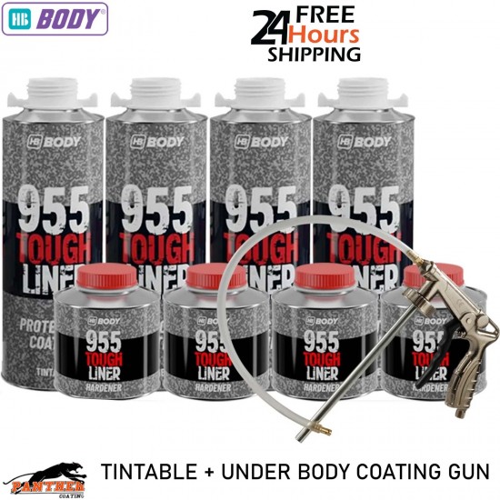 HB BODY 955 Truck Bed Liner Kit – Tintable (4 Bottles) + Hardener + Gun