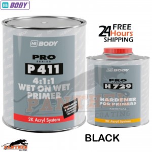 HB BODY P411 Black Wet-on-Wet Primer & H729 Hardener 1.25L Kit 2K System