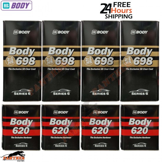 4x HB BODY 698 HS SR 2:1 Clearcoat Kits 7.5L + 620 Hardener – 2K Lacquer