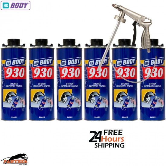 6X HB Body 930 Black Bitumen Underbody 1L – Professional Underseal + Gun