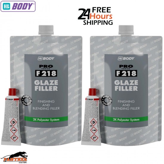 2x HB Body F218 2K Polyester Self‑Levelling Finishing Glaze Putty Filler 500 ml