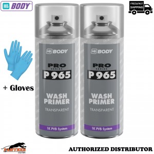2x HB BODY P965 Wash Primer Aerosol 400ml Anti Corrosion + 1x Glove Pair