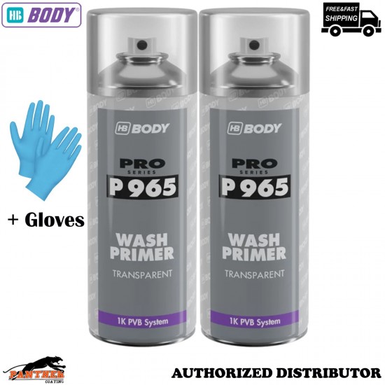 2x HB BODY P965 Wash Primer Aerosol 400ml Anti Corrosion + 1x Glove Pair
