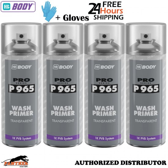 4x HB BODY P965 Wash Primer Aerosol 400ml Anti Corrosion + 1x Glove Pair