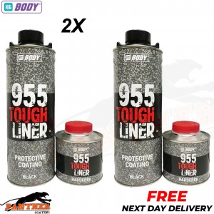 2X HB BODY 955 TOUGH BED LINER COATING 2 BOTTLE KIT WITH HARDENER - BLACK