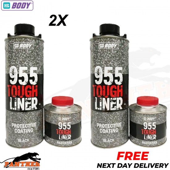2X HB BODY 955 TOUGH BED LINER COATING 2 BOTTLE KIT WITH HARDENER - BLACK