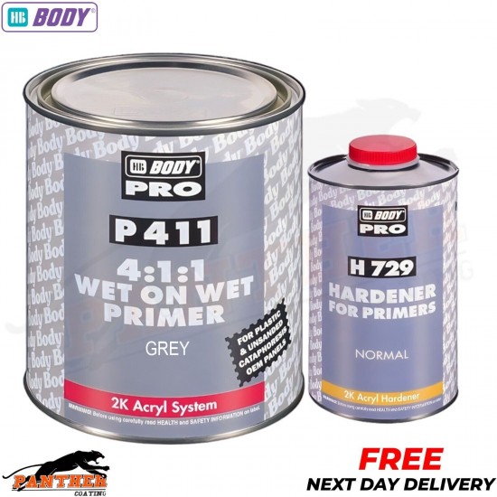 HB BODY P 411 4:1:1 WET ON WET PRIMER GREY WITH H729 HARDENER 1.25 LTR KIT