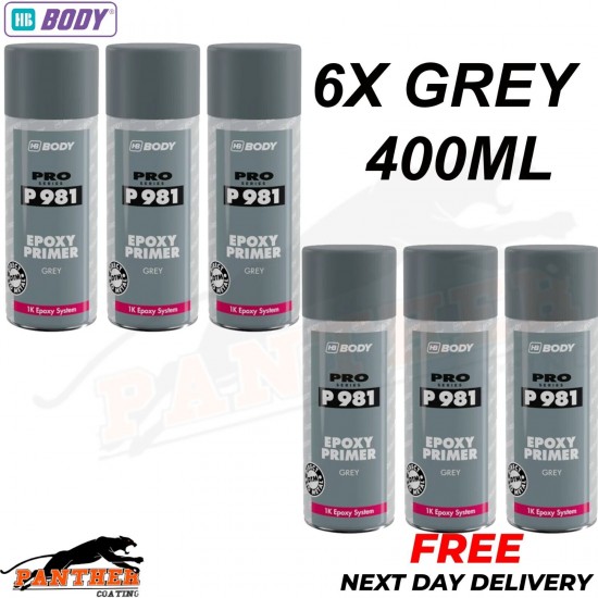6X HB BODY PRO P981 1K EPOXY PRIMER AEROSOL GREY 400ML - FREE NEXT DAY DELIVERY