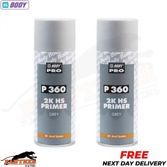 2x HB Body Pro P 360 2K HS Primer Grey Filler Acrylic Car Aerosol 400ml