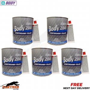5 x HB Body body 280 3 Litre Body filler Beige Lightweight 2K Polyester filler