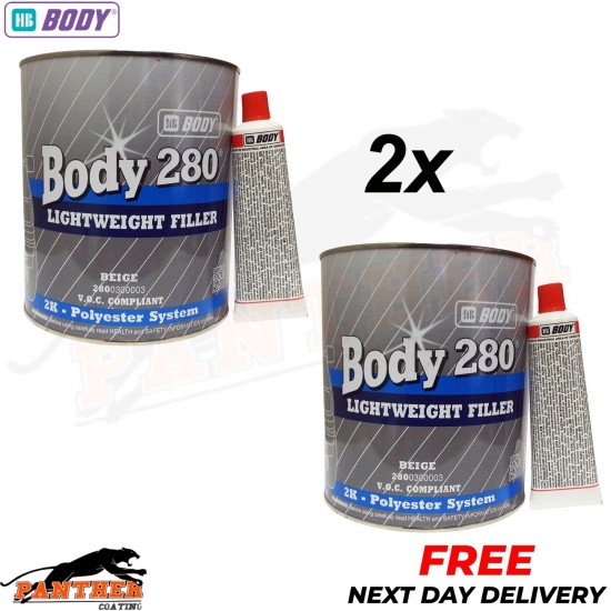 2 x HB Body body 280 3 Litre Body filler Beige Lightweight 2K Polyester filler