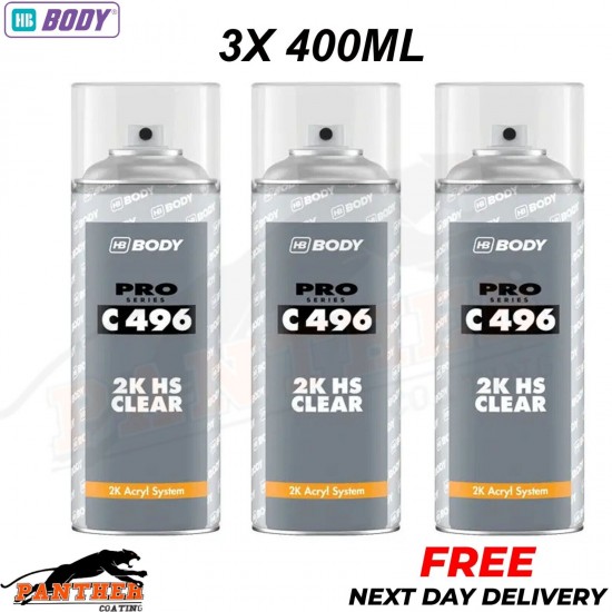 3x HB Body C 496 2K HS CLEARCOAT Professional Clear Coat Lacquer 400ml aerosol